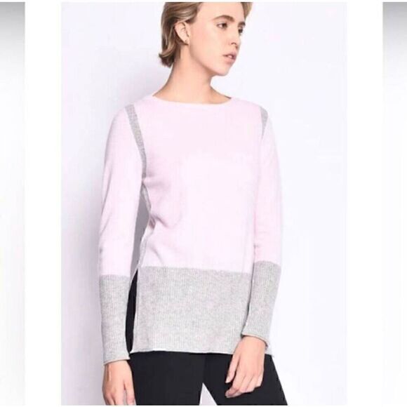 3very Cashmere Pink Gray Colorblock Boat Neck Sweater With Side Slits Women's si - Picture 9 of 9